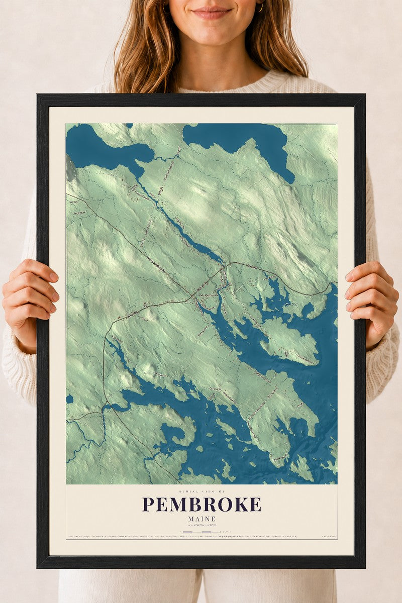 Pembroke, Maine map print - 18 x 24 black Ayous wood frame