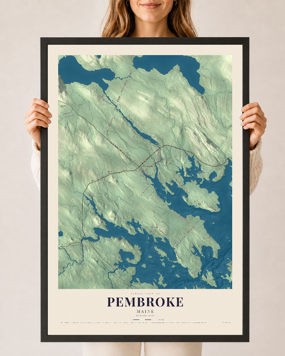 Pembroke, Maine map print - 24 x 36 black Ayous wood frame