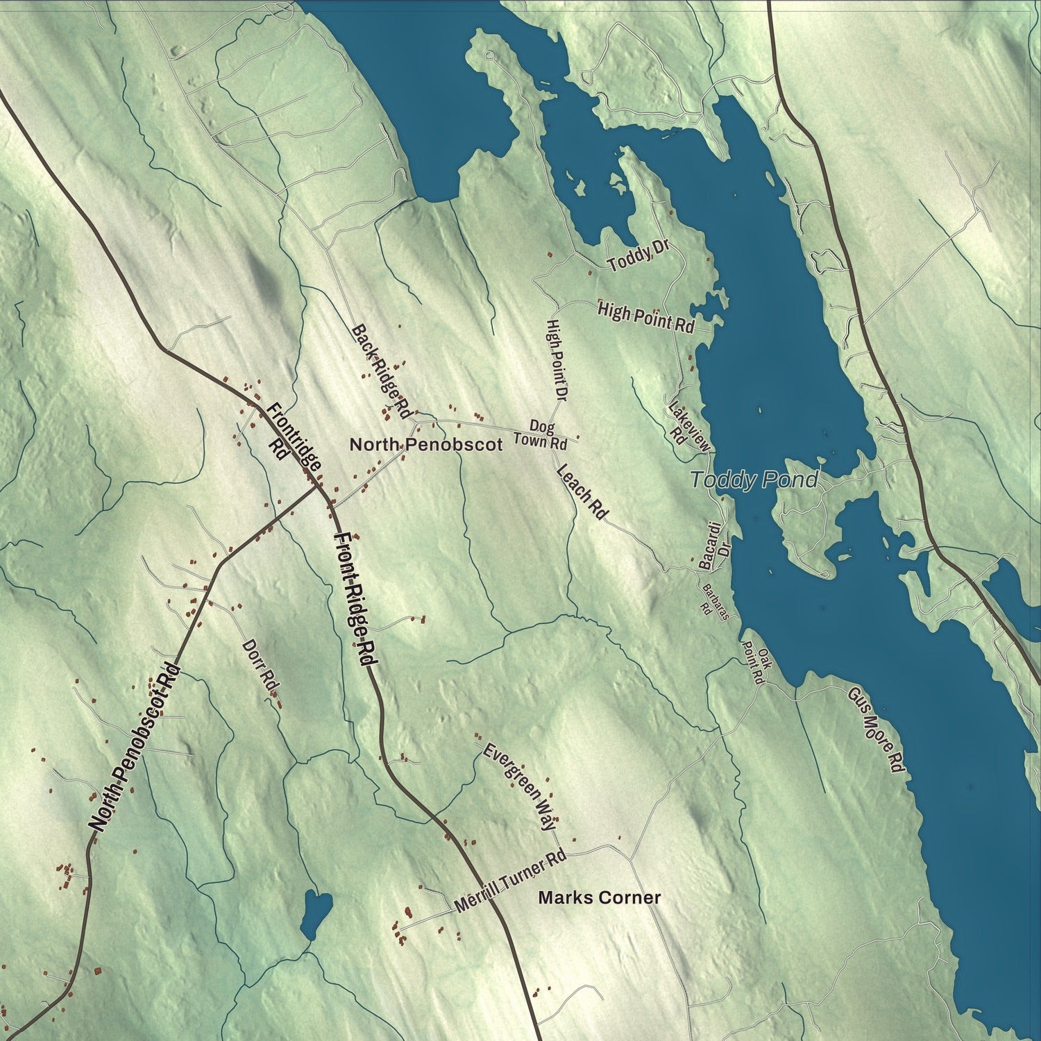 Terrain and local geography detail from the Penobscot, Maine map
