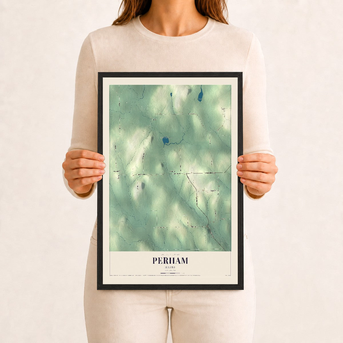 Perham, Maine map print - 12 x 18 black Ayous wood frame
