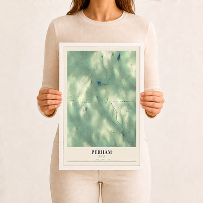 Perham, Maine map print - 12 x 18 white Ayous wood frame