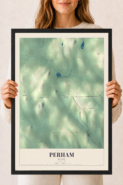Perham, Maine map print - 18 x 24 black Ayous wood frame