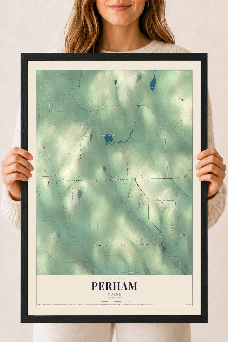 Perham, Maine map print - 18 x 24 black Ayous wood frame