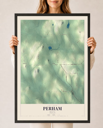 Perham, Maine map print - 24 x 36 black Ayous wood frame