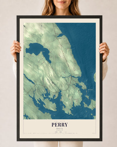 Perry, Maine map print - 24 x 36 black Ayous wood frame