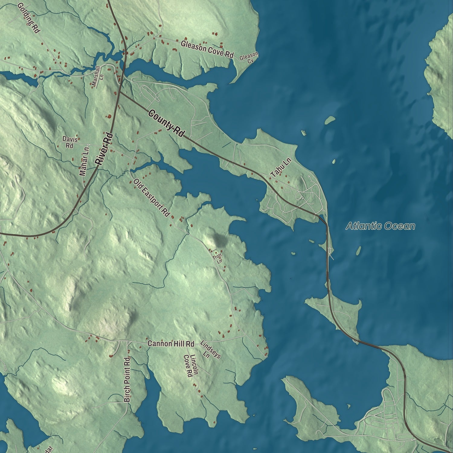 Terrain and local geography detail from the Perry, Maine map