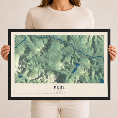 Peru, Maine map print - 12 x 18 black Ayous wood frame