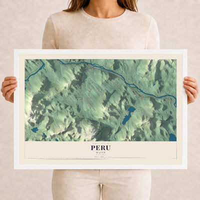 Peru, Maine map print - 12 x 18 white Ayous wood frame