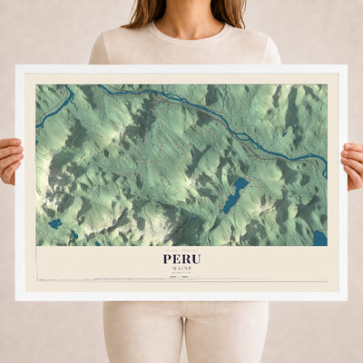Peru, Maine map print - 18 x 24 white Ayous wood frame