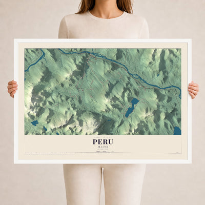 Peru, Maine map print - 24 x 36 white Ayous wood frame