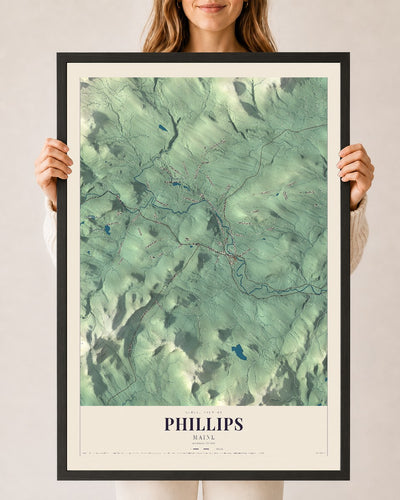 Phillips, Maine map print - 24 x 36 black Ayous wood frame
