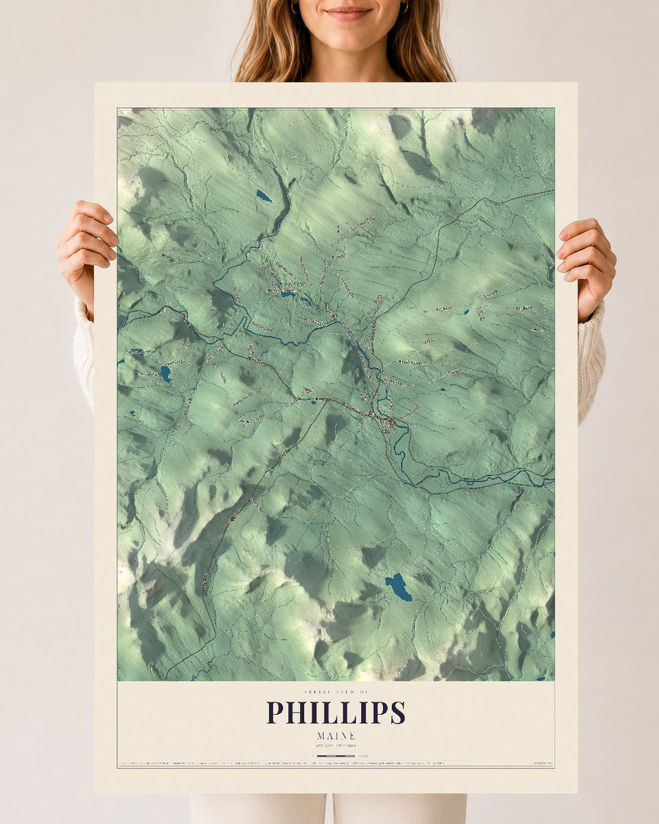 Phillips, Maine map print - 24 x 36 archival matte print