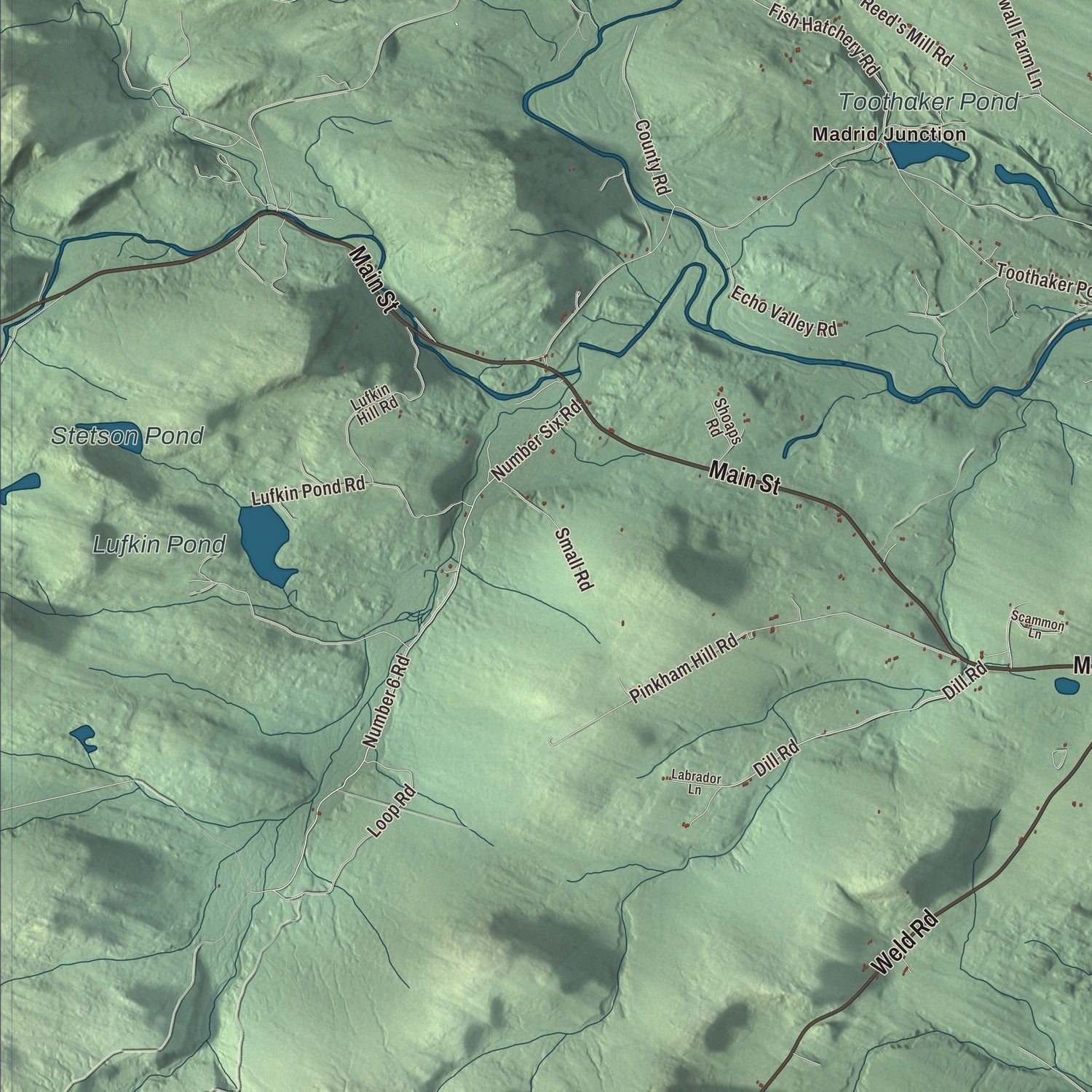Terrain and local geography detail from the Phillips, Maine map