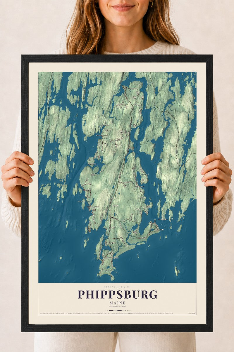 Phippsburg, Maine map print - 18 x 24 black Ayous wood frame