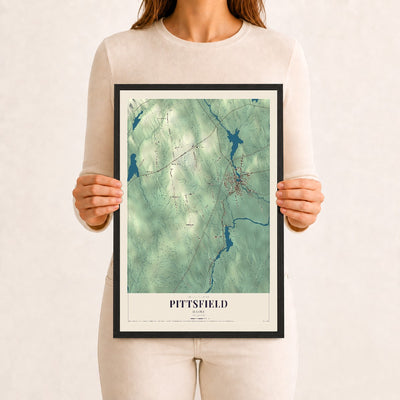 Pittsfield, Maine map print - 12 x 18 black Ayous wood frame