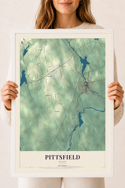 Pittsfield, Maine map print - 18 x 24 white Ayous wood frame