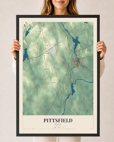 Pittsfield, Maine map print - 24 x 36 black Ayous wood frame