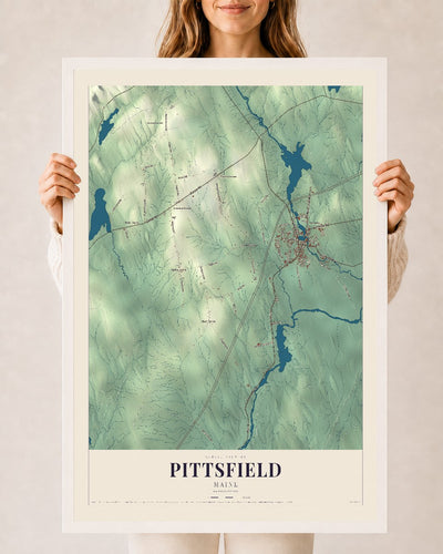 Pittsfield, Maine map print - 24 x 36 white Ayous wood frame