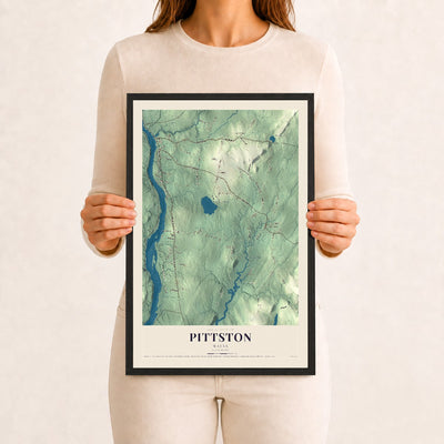Pittston, Maine map print - 12 x 18 black Ayous wood frame