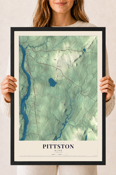 Pittston, Maine map print - 18 x 24 black Ayous wood frame