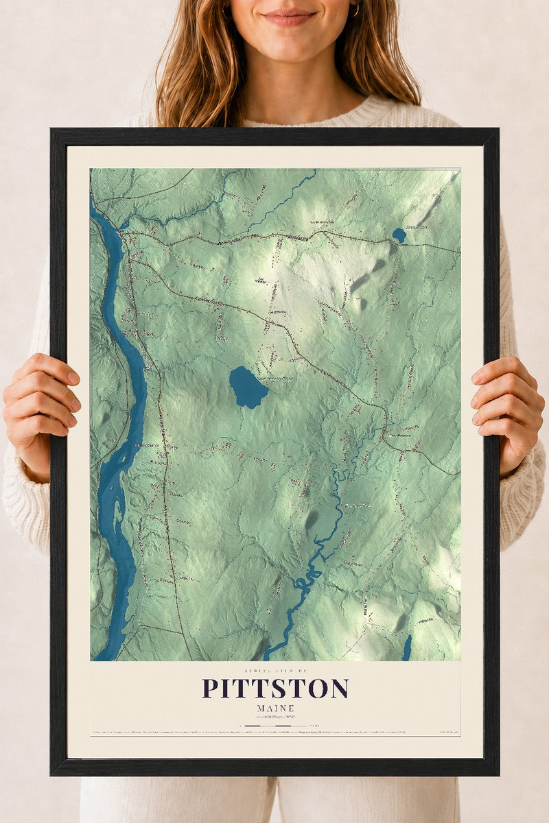 Pittston, Maine map print - 18 x 24 black Ayous wood frame
