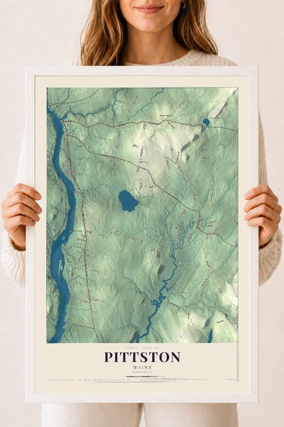 Pittston, Maine map print - 18 x 24 white Ayous wood frame