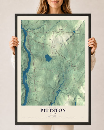 Pittston, Maine map print - 24 x 36 black Ayous wood frame
