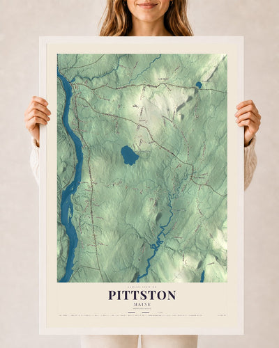 Pittston, Maine map print - 24 x 36 white Ayous wood frame