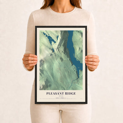 Pleasant Ridge, Maine map print - 12 x 18 black Ayous wood frame