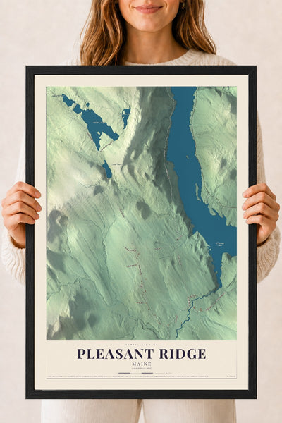Pleasant Ridge, Maine map print - 18 x 24 black Ayous wood frame