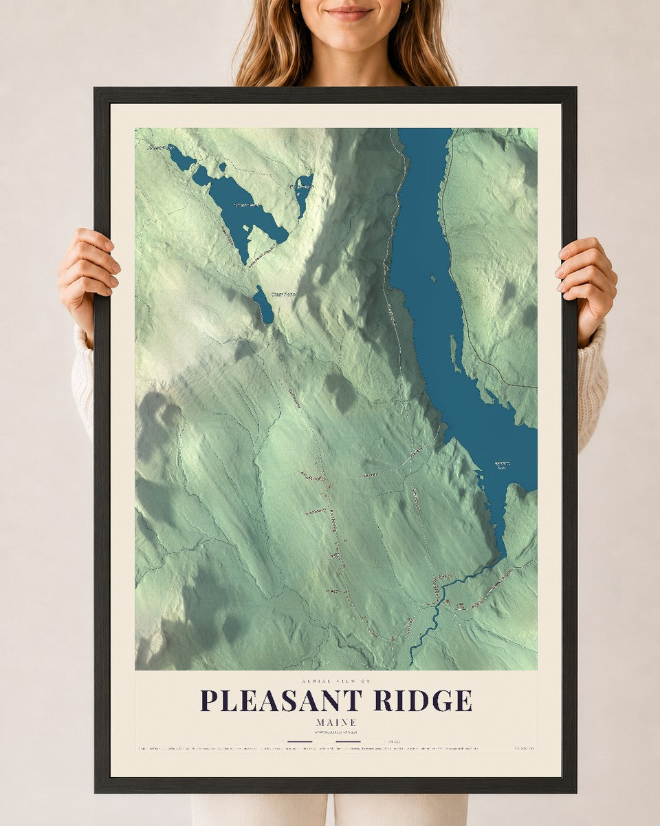 Pleasant Ridge, Maine map print - 24 x 36 black Ayous wood frame