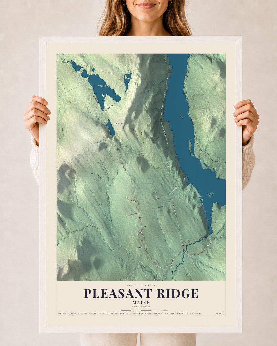 Pleasant Ridge, Maine map print - 24 x 36 white Ayous wood frame