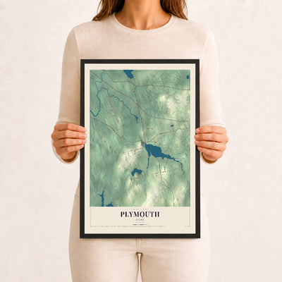 Plymouth, Maine map print - 12 x 18 black Ayous wood frame