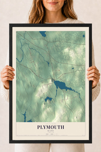 Plymouth, Maine map print - 18 x 24 black Ayous wood frame