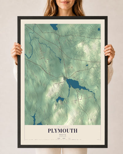 Plymouth, Maine map print - 24 x 36 black Ayous wood frame