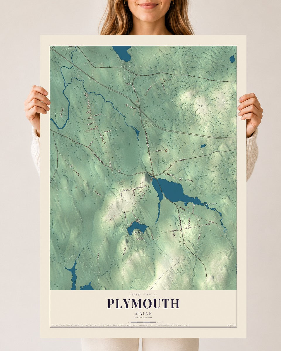 Plymouth, Maine map print - 24 x 36 archival matte print