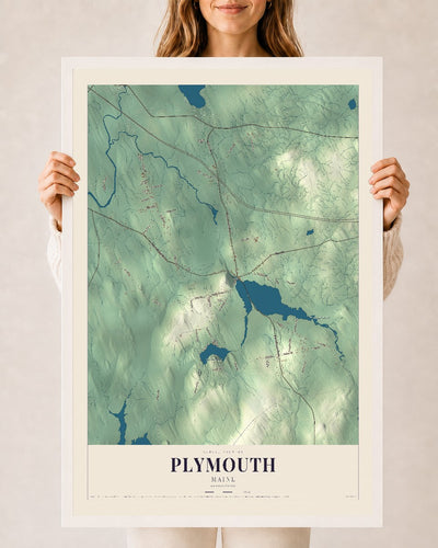 Plymouth, Maine map print - 24 x 36 white Ayous wood frame