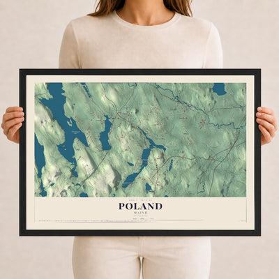 Poland, Maine map print - 12 x 18 black Ayous wood frame