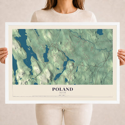 Poland, Maine map print - 18 x 24 white Ayous wood frame