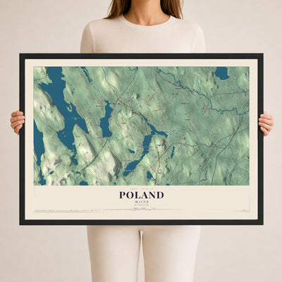 Poland, Maine map print - 24 x 36 black Ayous wood frame