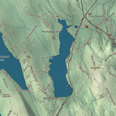Terrain and local geography detail from the Poland, Maine map