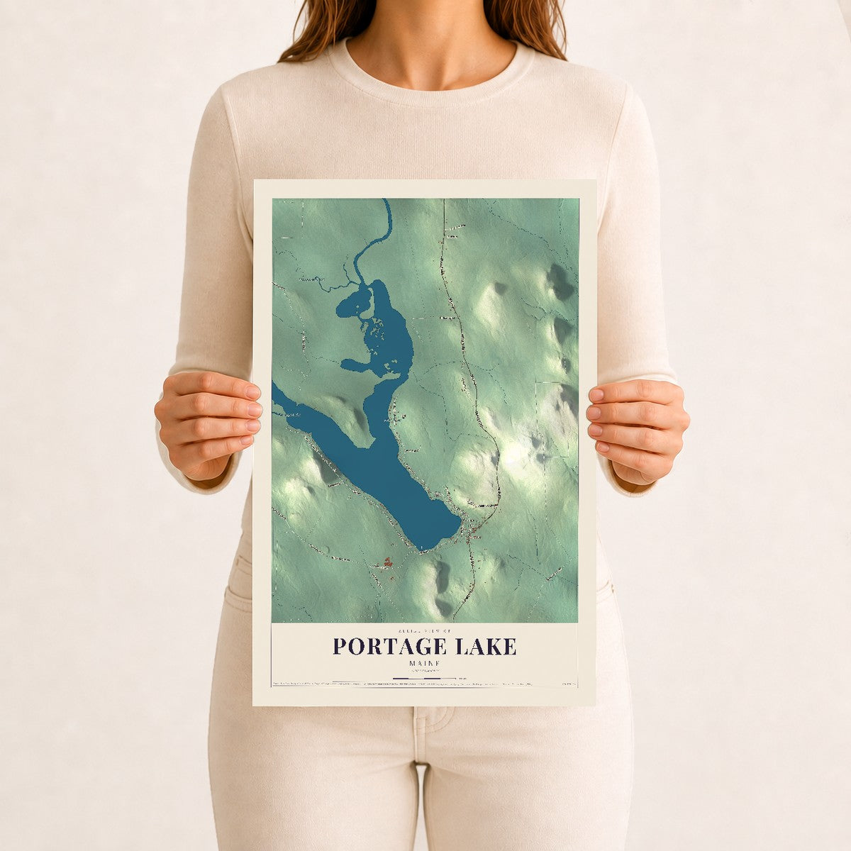 Portage Lake, Maine map print - 12 x 18 archival matte print