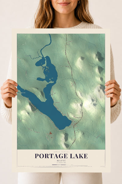 Portage Lake, Maine map print - 18 x 24 archival matte print