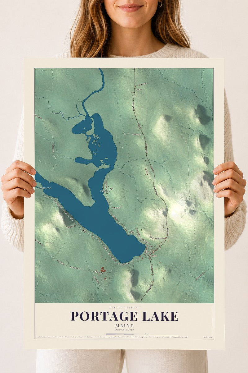 Portage Lake, Maine map print - 18 x 24 archival matte print