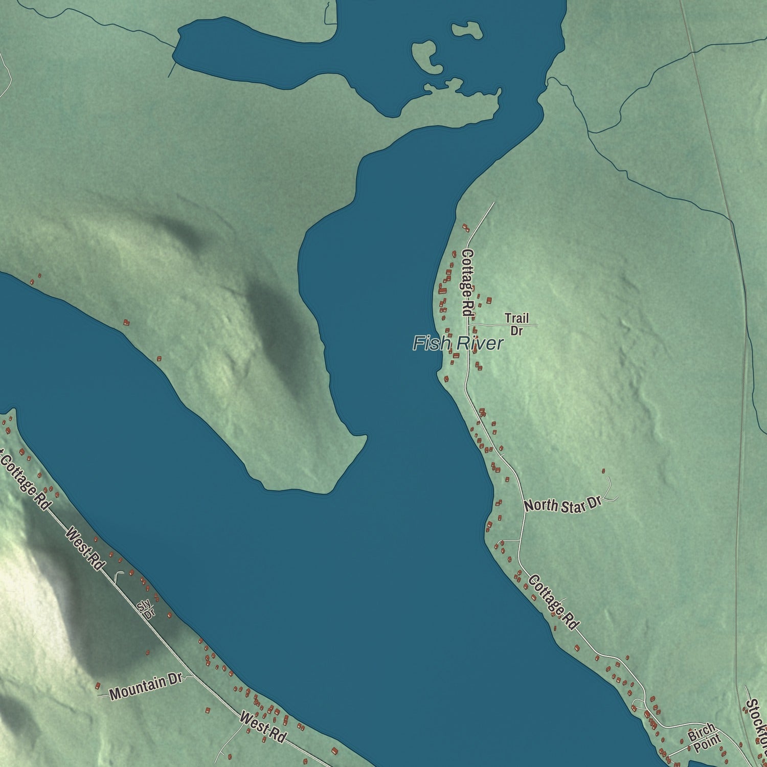 Terrain and local geography detail from the Portage Lake, Maine map