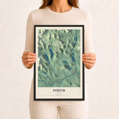 Porter, Maine map print - 12 x 18 black Ayous wood frame