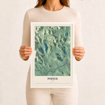 Porter, Maine map print - 12 x 18 white Ayous wood frame