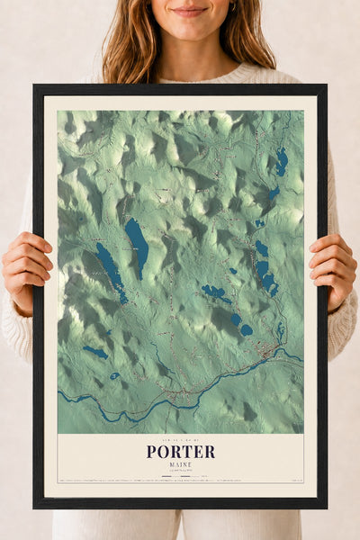 Porter, Maine map print - 18 x 24 black Ayous wood frame