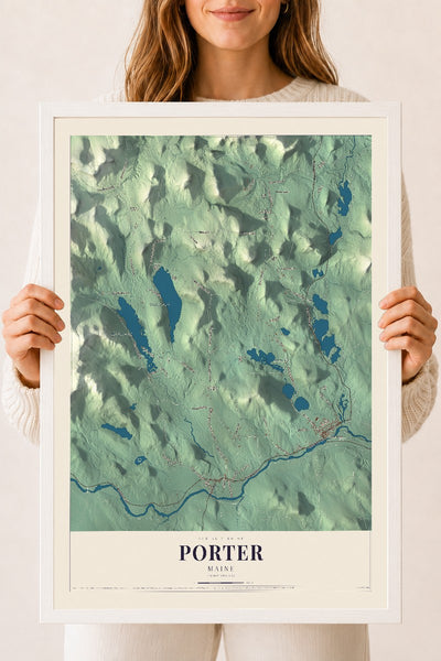 Porter, Maine map print - 18 x 24 white Ayous wood frame