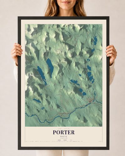Porter, Maine map print - 24 x 36 black Ayous wood frame